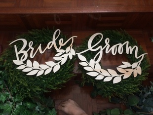 Signs 饰木质挂件标志Wedding 婚礼椅背挂饰Bride Groom新娘新郎装