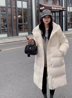 SUME素米白鸭绒羽绒服女连帽韩版冬季过膝加厚时尚百搭羽绒面包服