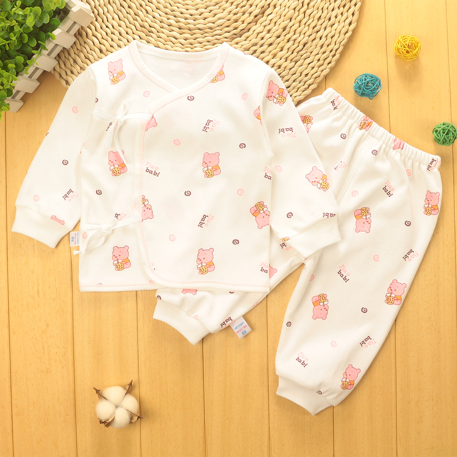 新生儿满月服婴儿春秋季衣服男女宝宝纯棉绑带内衣秋衣裤子套装