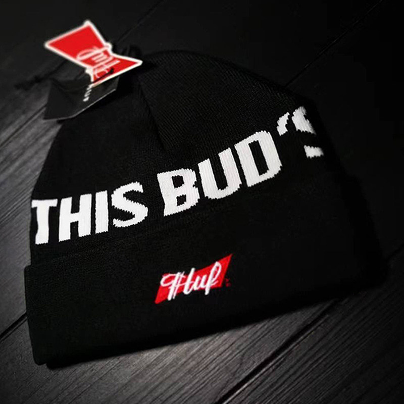 【现货】市井店 HUF x Budweiser美版潮牌嘻哈街舞滑板冷帽毛线帽