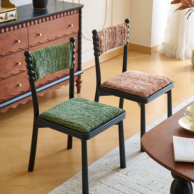 中古奶油风餐椅子靠背实木软包刺绣餐厅设计师霍斯家用椅子