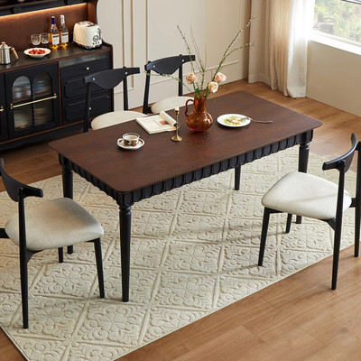 希拉里餐桌中古风家用实木小户型法式复古长方形餐桌椅组合桌子