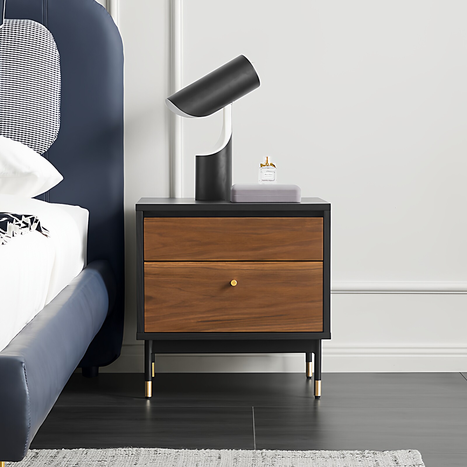 卡洛琳系列实木床头柜北欧现代简约轻奢设计师款床边柜卧室储物柜