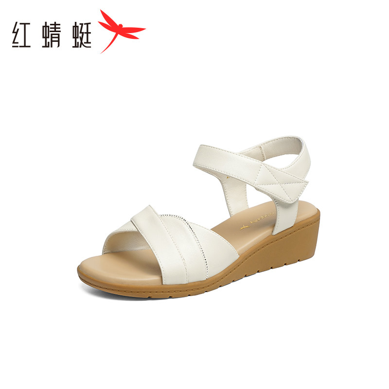 红蜻蜓妈妈凉鞋女款夏季新款坡跟女鞋舒适软底奶奶鞋中老年人鞋子