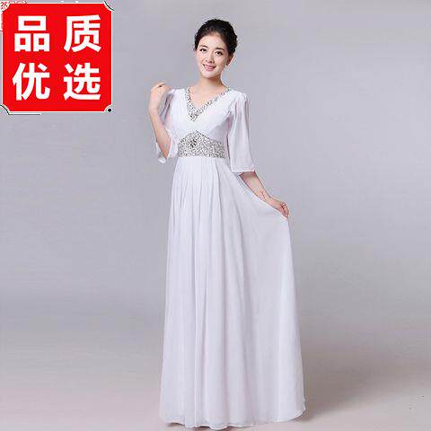 新款女士钉珠合唱服长裙图片