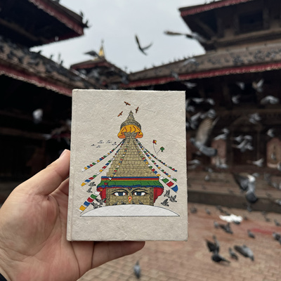 尼泊尔手工纸笔记本 stupa佛塔佛眼 中号