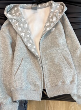 美式复古灰色开衫连帽卫衣男女秋冬季2025新款国潮牌情侣拉链外套