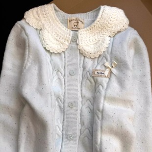 2025新款秋冬针织开衫女毛衣外套女学院风蕾丝花边开衫女拼色上衣