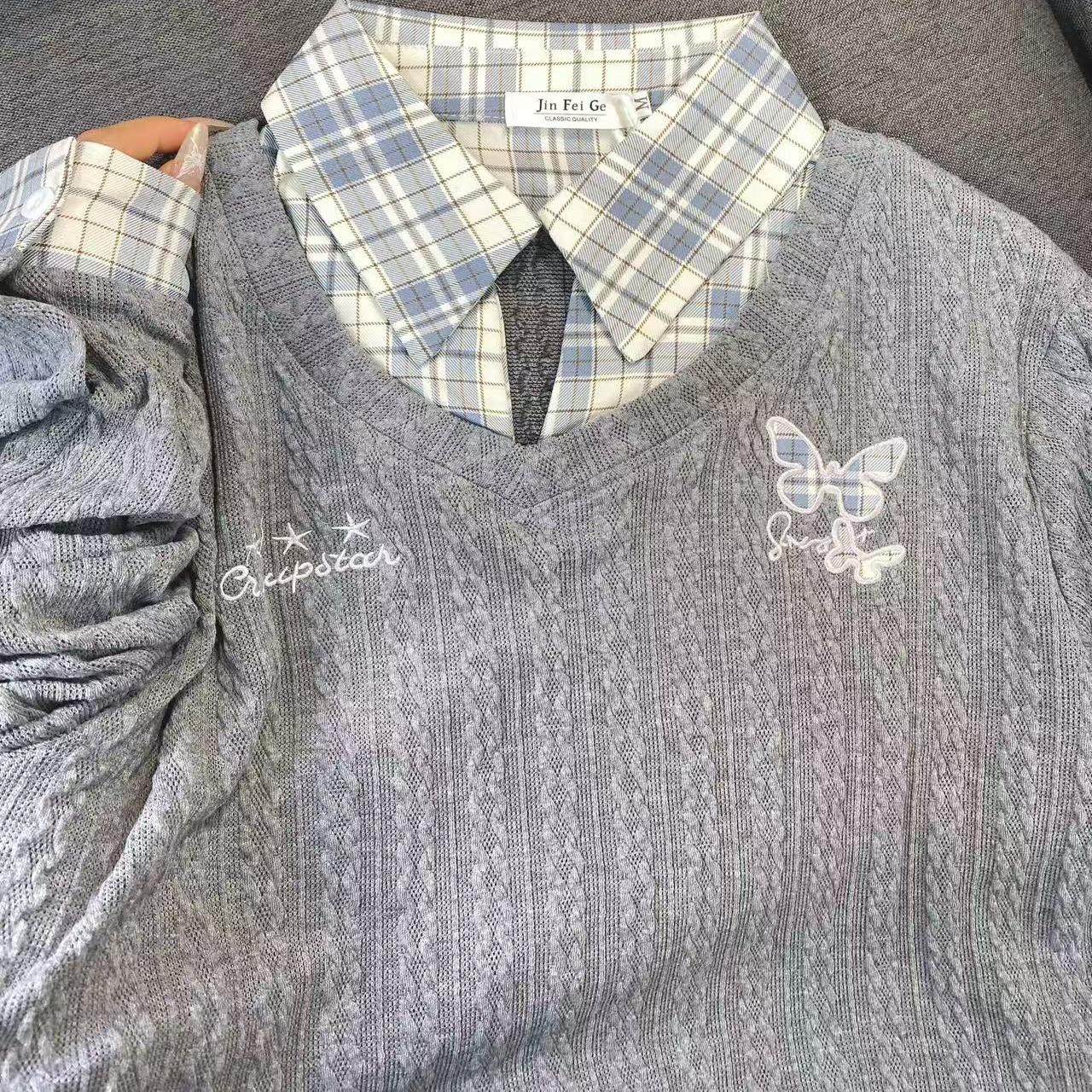 港风复古chic假两件格子卫衣女秋冬加绒加厚大码oversize翻领上衣,女装/女士精品,衬衫,淘宝优惠券,粉丝福利购,淘宝优惠卷