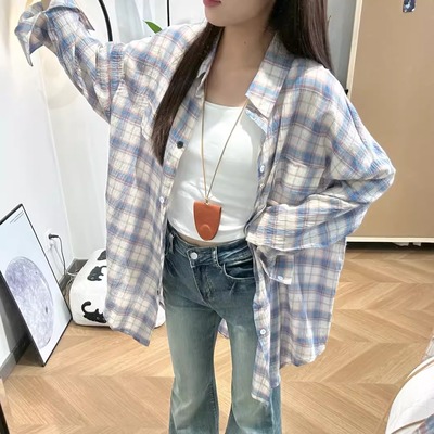 格子亚麻防晒衬衫外套女夏款2025新款小个子薄款棉麻衬衣上衣女款