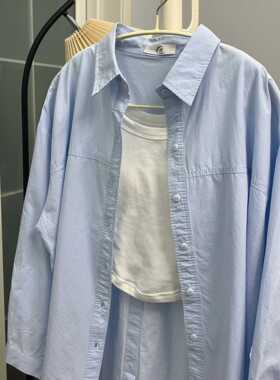 薄款防晒蓝色纯棉衬衫女装夏季2024新款衬衣粉色内搭宽松上衣外套