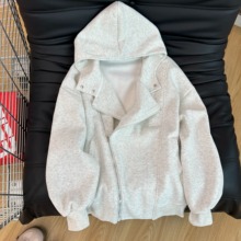 美式灰色连帽卫衣外套女春季设计感oversize重磅加绒加厚女款开衫