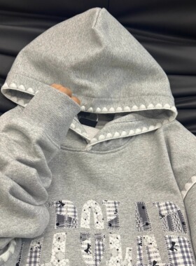 KFCAG创意蕾丝波点贴布设计美式街头宽松休闲秋季新款连帽卫衣