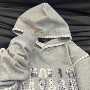 KFCAG创意蕾丝波点贴布设计美式街头宽松休闲秋季新款连帽卫衣