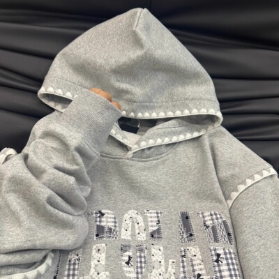 KFCAG创意蕾丝波点贴布设计美式街头宽松休闲秋季新款连帽卫衣