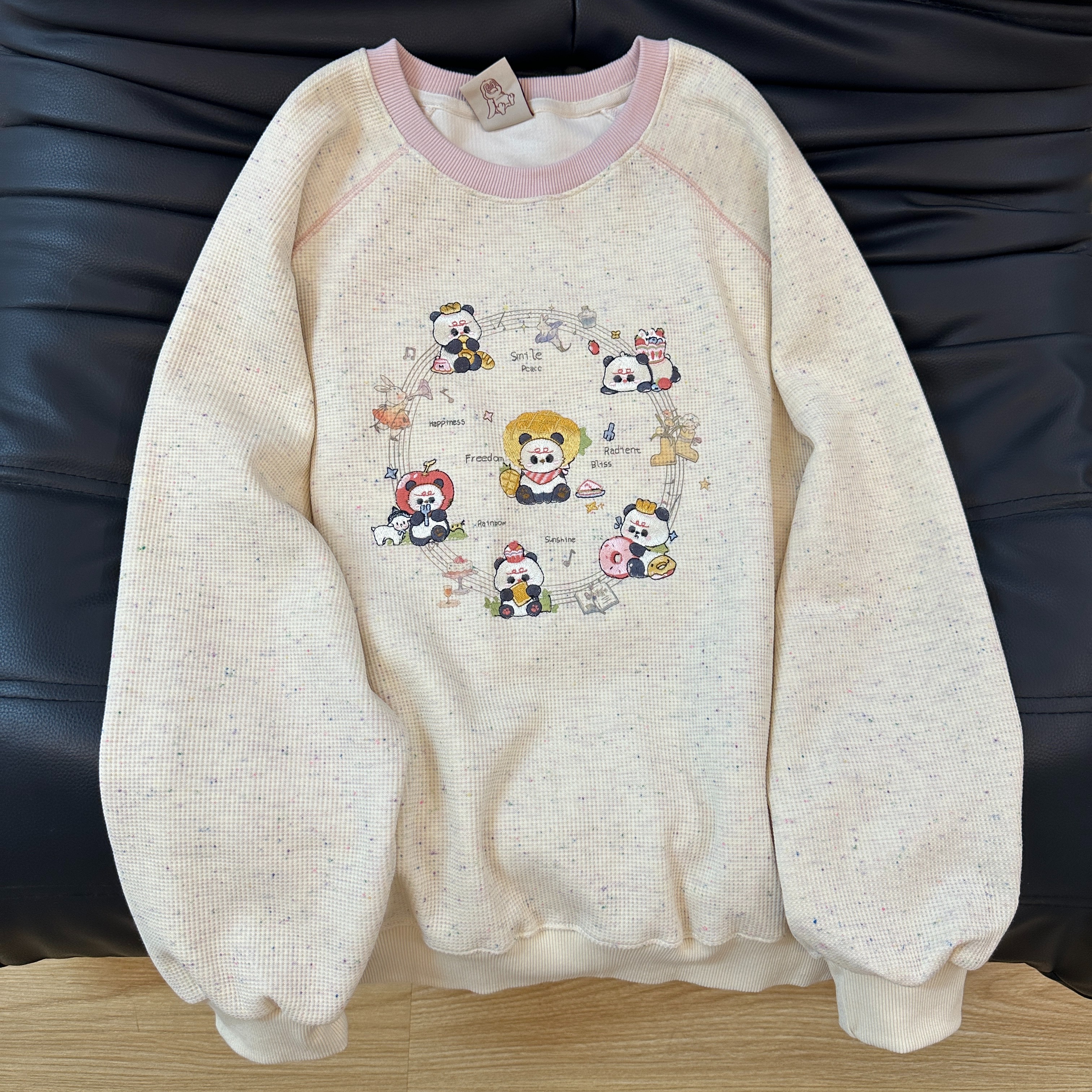 设计感小众撞色刺绣卡通卫衣