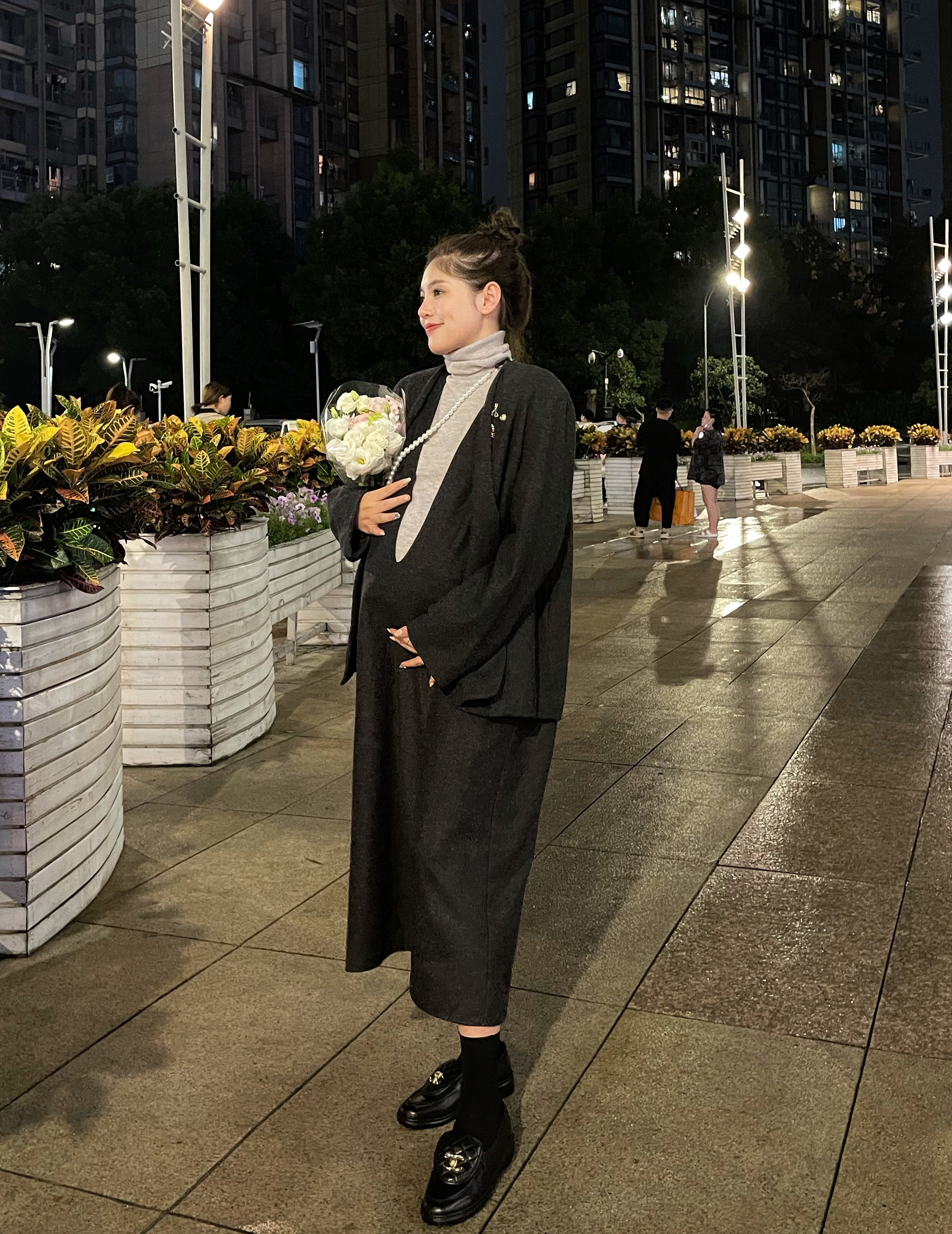 PEIPEI PEPE 출산복 울 혼합 가을 겨울 정장 겨울 착용 패션 새 겨울 착용 유행 드레스 재킷
