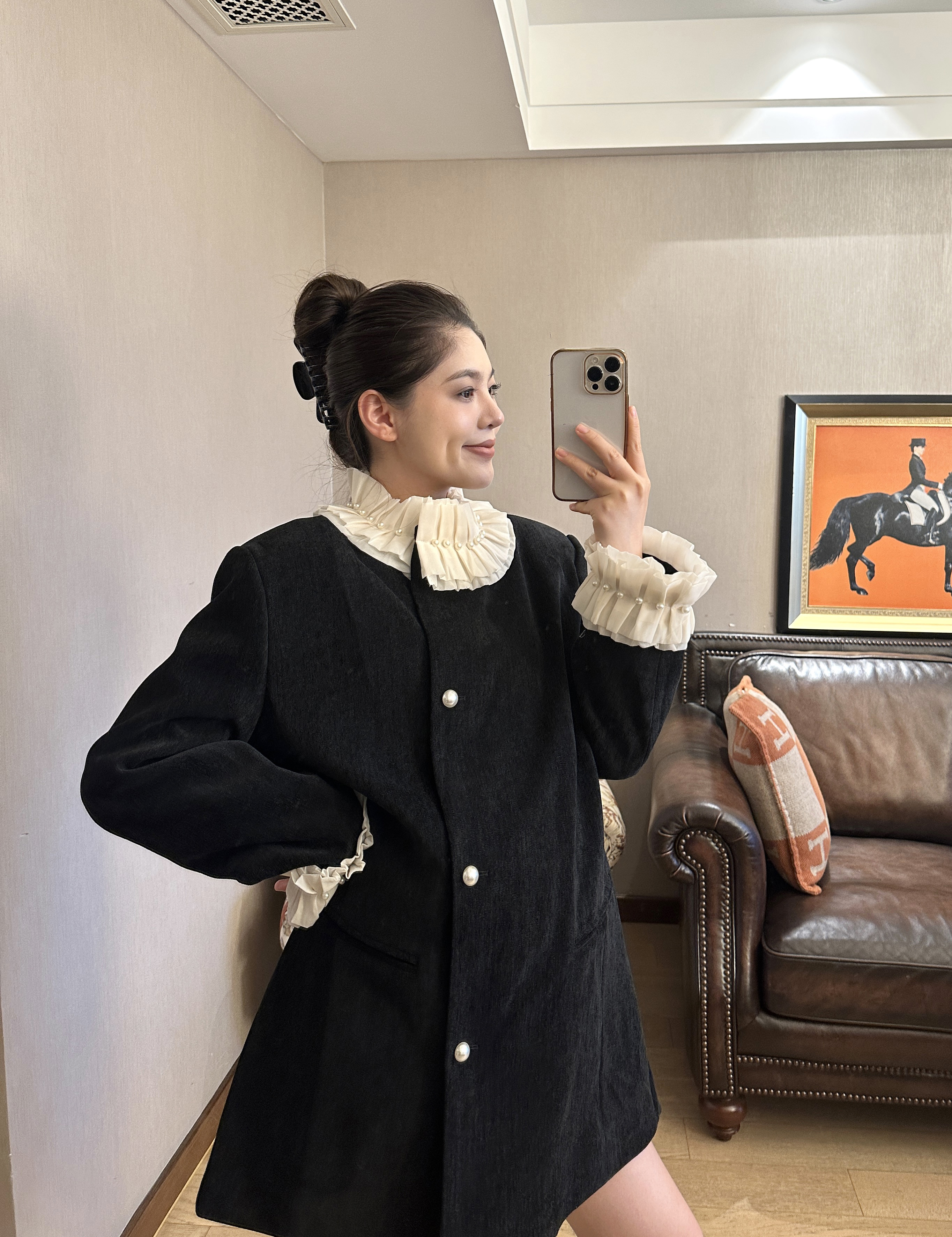 PEIPEI佩佩孕妇装赫本风法式立领秋冬外套冬装短款孕期连衣裙上衣