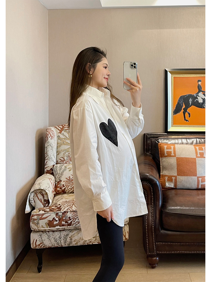 PEIPEI PEIPEI 출산 착용 맞춤형 한국어 사랑 셔츠 쉬폰 탑 드레스 여성을위한 봄 신년 의류