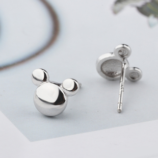 s925纯银可爱米奇光面耳钉女养耳朵送女友闺蜜简约小耳饰小众百搭