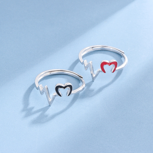s925纯银开口对戒简约介指男女款小众设计心动戒指爱心对戒礼物