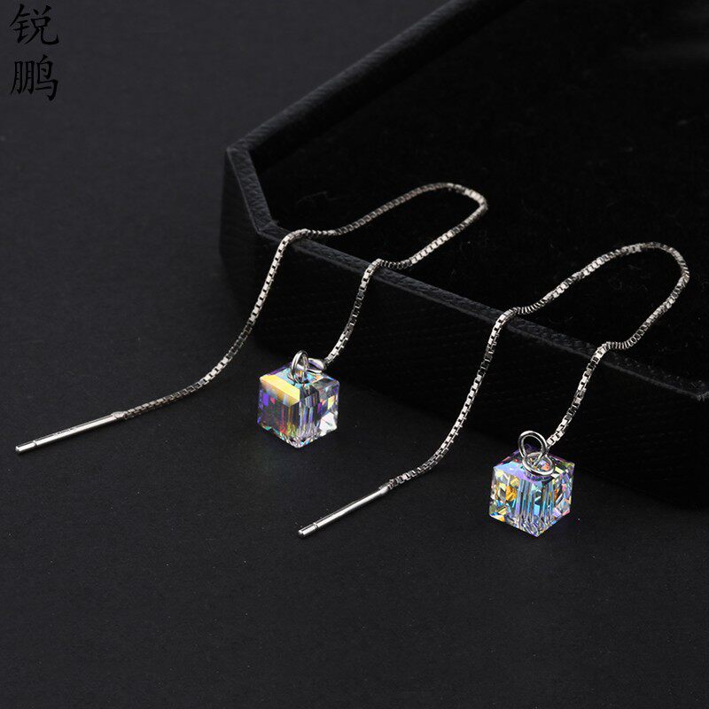 s925纯银方糖耳线耳钉耳饰耳环