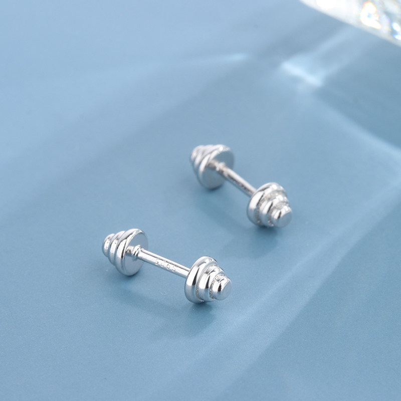 s925银哑铃螺丝耳钉睡觉免摘耳骨钉通用耳勾双头球形高级感耳环