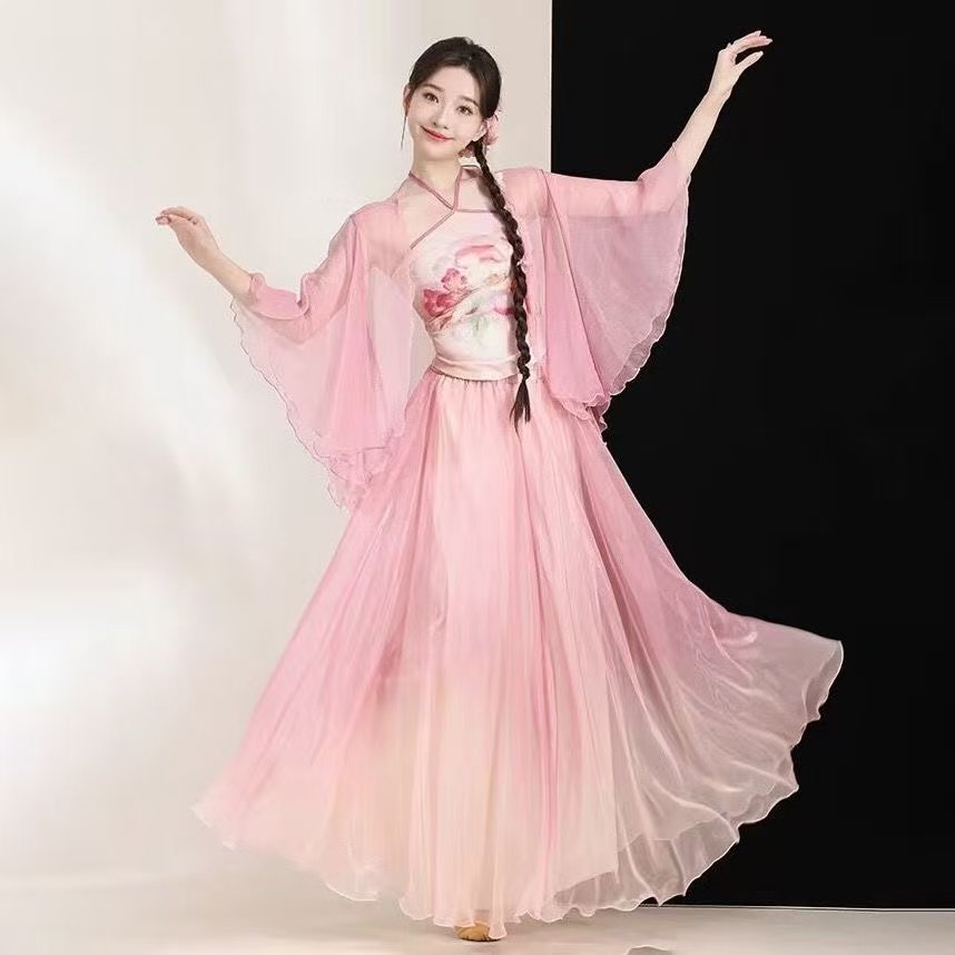 中国风古典舞渐变飘逸纱艺练功服