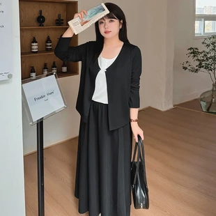 东莞市朗天服饰大码女装假两件上衣女半裙两件套胖mm宽松休闲套装