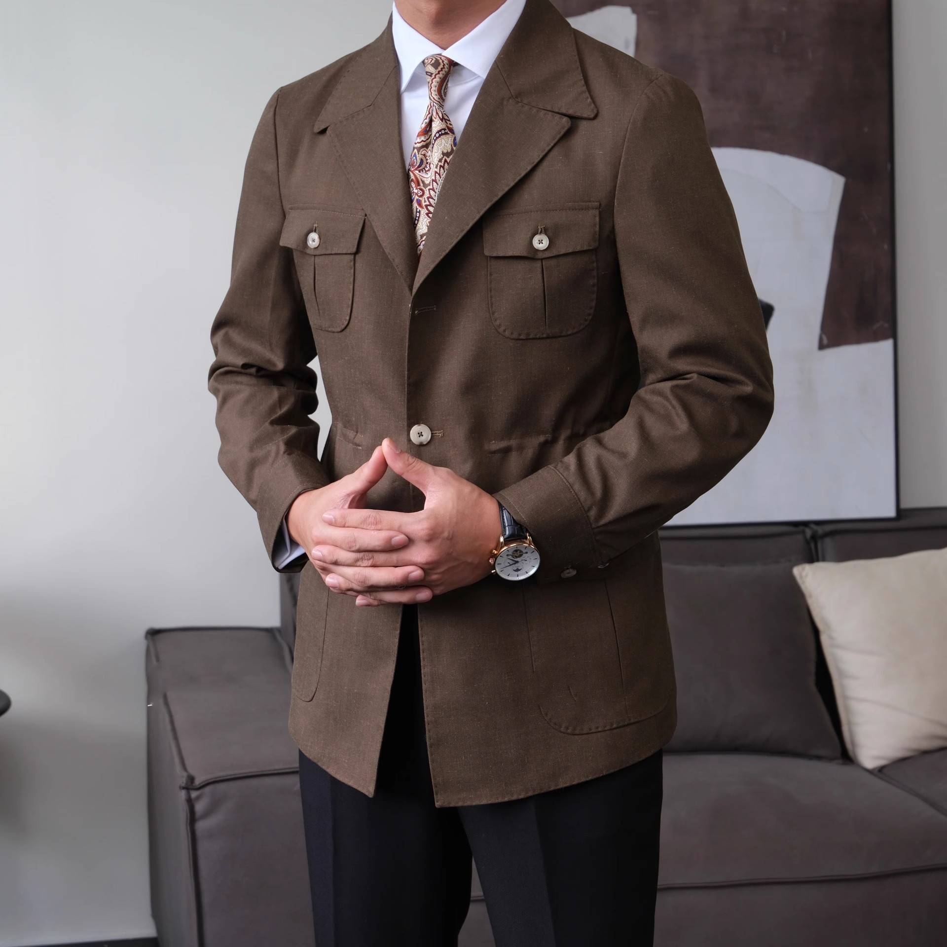 无品牌西装领秋冬修身猎装