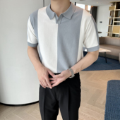 冰丝凉感高定保罗衫 夏季 针织POLO衫 韩版 新款 英伦撞色轻奢V领短袖