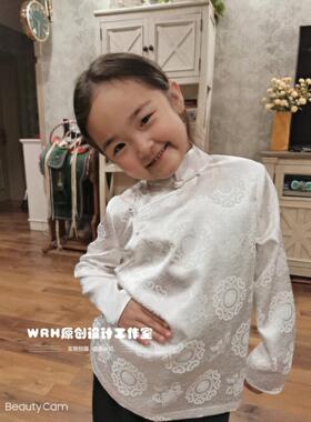 SUUNAI.WRH童装衬衫男女同款蒙古元素民族风白色小童薄款上衣百搭