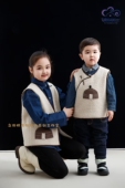 SUUNAI.WRH蒙古马甲儿童马夹冬季 民族风男女蒙古元 素护肚民族服饰