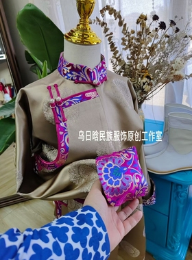 SUUNAI.WRH童装蒙古袍马褂两件套民族风礼服儿童男女宝长袖红色