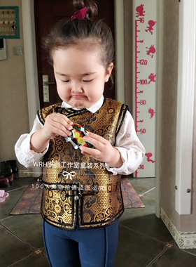 SUUNAI.WRH蒙古童装马甲儿童背心护肚保暖民族风马夹坎肩中性黄色