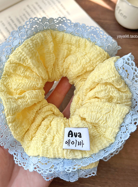 韩国进口AVA博主同款蓝黄色大肠圈法式百搭高马尾丸子头发绳头花