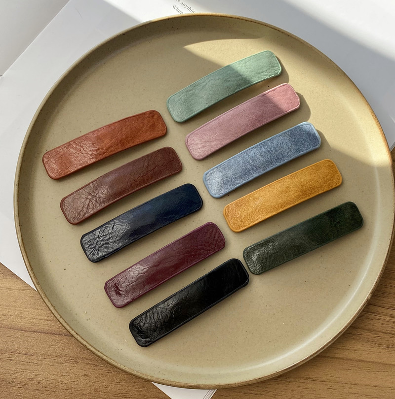 韩国洋气复古皮革BB夹PU刘海夹