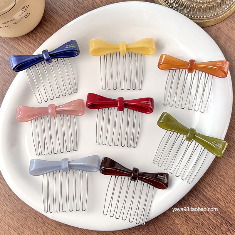 韩国France金标蝴蝶结发插刘海碎发梳公主头倒插梳盘发丸子头发钗