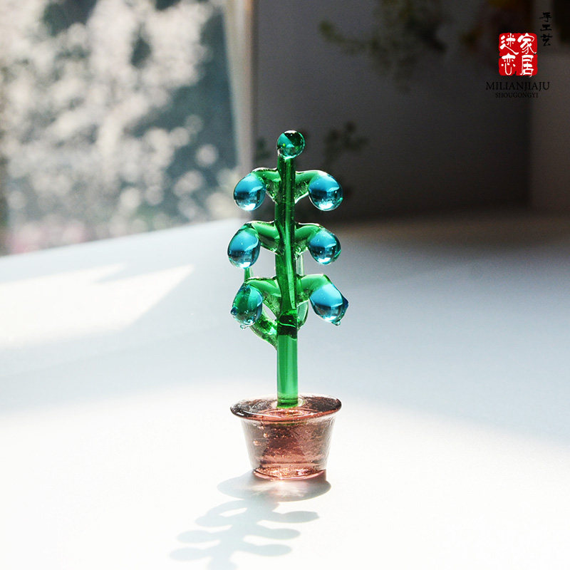 日式手工玻璃工艺品摆件小花盆景花向日葵雏菊玫瑰郁金香植物包邮