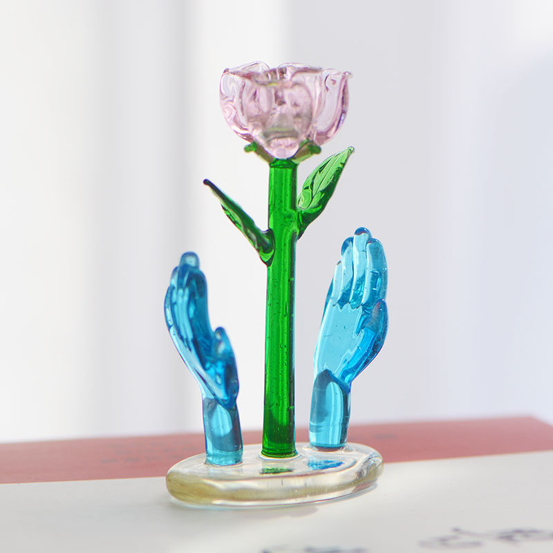 手工制作工艺品摆件玻璃装饰品爱心小鸟花桌面摆设照片夹明信片夹