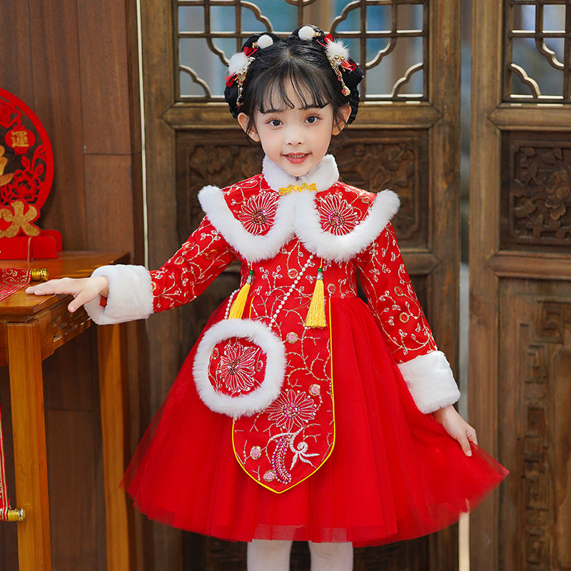 汉服女童拜年服新年装公主裙子冬季2023新款儿童过年衣服冬季唐装
