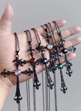 跨境 外贸 亚马逊 哥特式大型巴洛克黑色大十字架吊坠项链厂家直