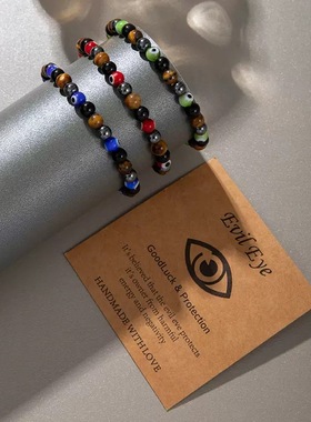 复古蓝色眼睛手串中东风恶魔之眼小众高级感手链配饰礼物独特创意