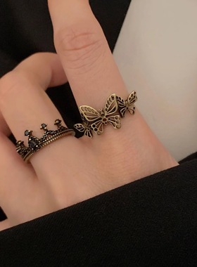 vintage复古机械风戒指女辣妹独特蝴蝶小众潮流指环配饰高级感