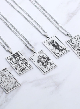 塔罗牌周边项链男女愚者倒吊人女祭司星星命运之轮太阳吊坠配饰