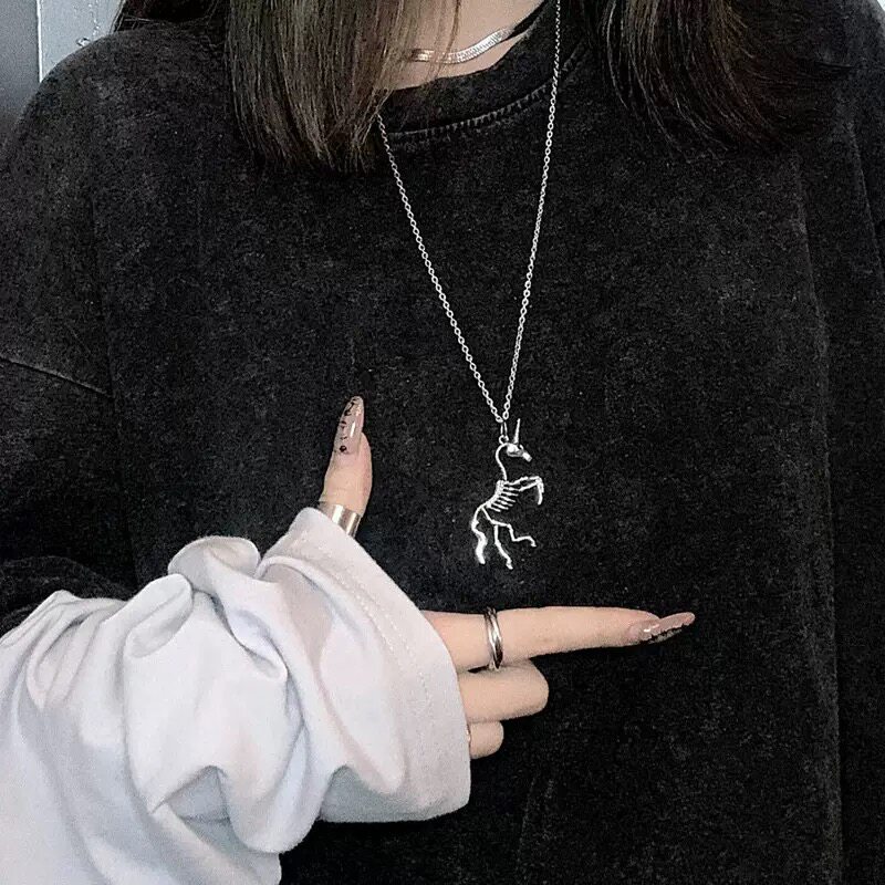 复古vintage骷髅独角兽项链男女中性潮流朋克风嘻哈个性欧美吊坠