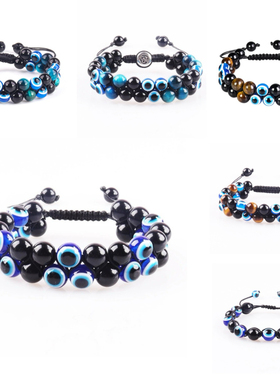 蓝色眼睛双层手串男女小众中东风暗黑系恶魔之眼个性手链礼物独特