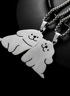 可爱线条小狗情侣项链卡通马尔济斯小众学生吊坠配饰女朋友礼物