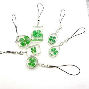 眼泪女王同款幸运四叶草手机链干花天然小清新送朋友礼物包包挂件