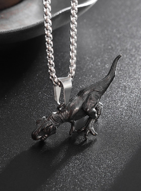 复古霸王龙项链男女小众中性高级感暗黑系夸张独特吊坠配饰潮流